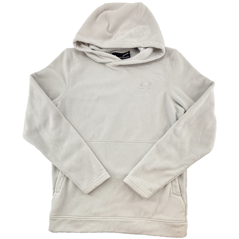 Under Armour ColdGear Hoodie Womens Small Cream Waffle Knit Pullover Textured